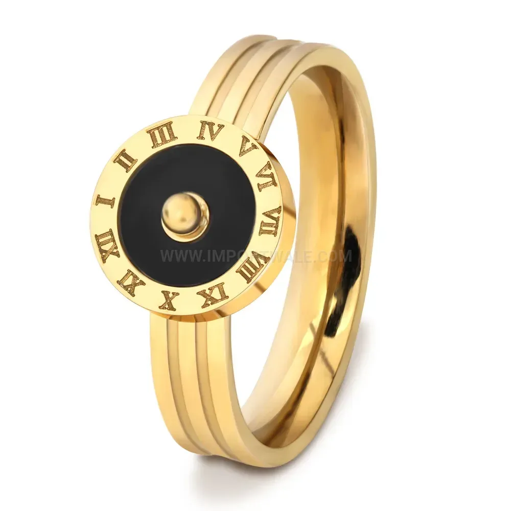 Trendy Vintage Stainless Steel Roman Numeral Compass Band Ring