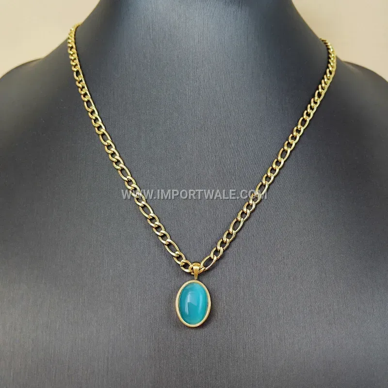Gold Plated Stainless Steel Crystal Zircon Pendant Necklace