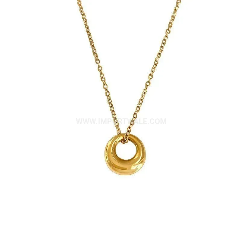 Chic Minimalist Gold Titanium Steel Circle Pendant Necklace with Mother of Pearl