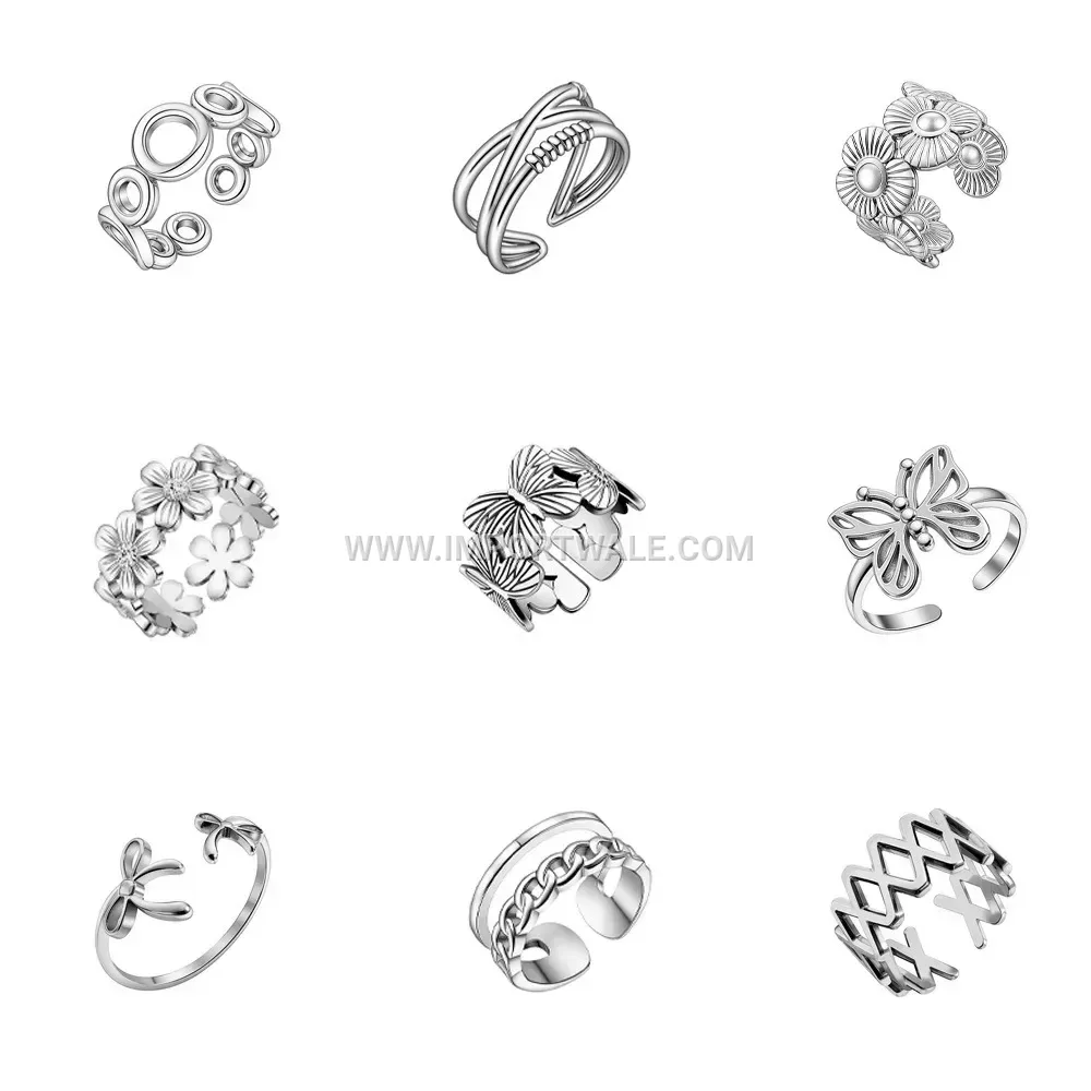 Adjustable Floral Motif Gold Plated Stainless Steel Open Ring