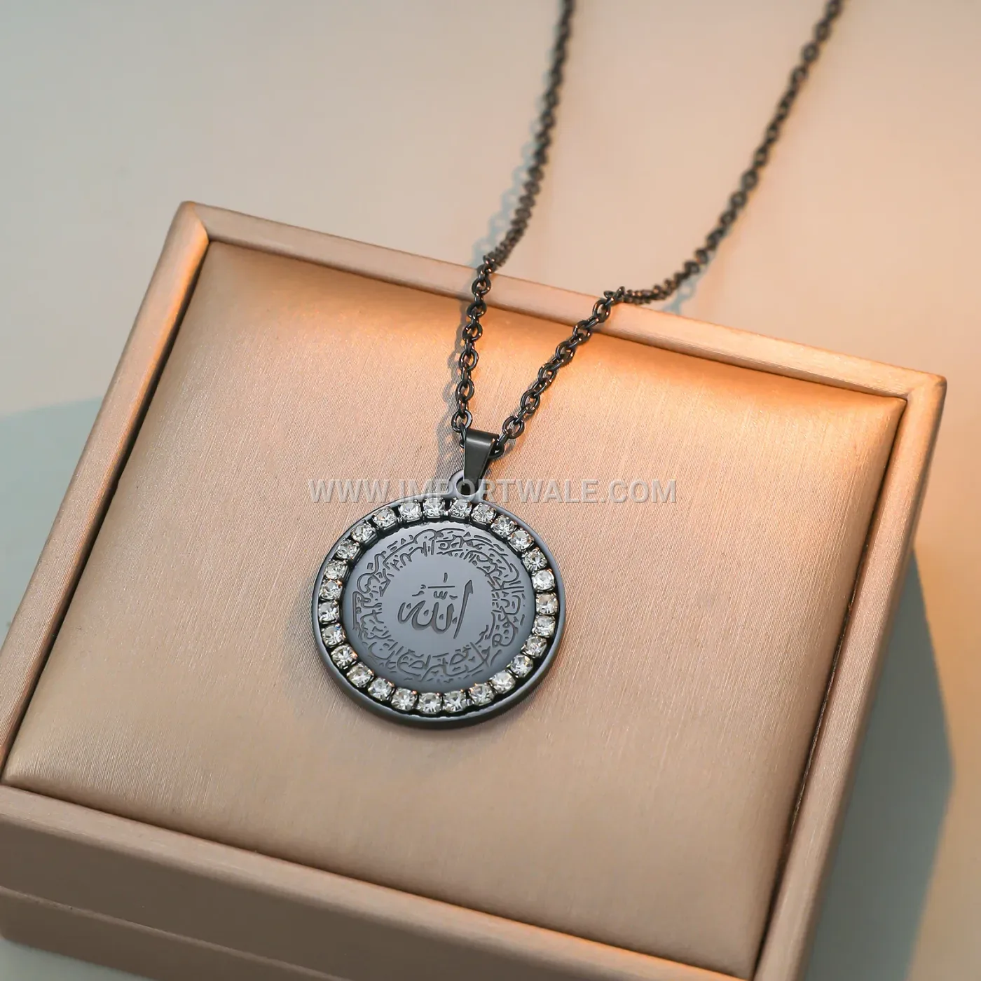 Waterproof Stainless Steel Ayatul Kursi Zircon Pendant Necklace