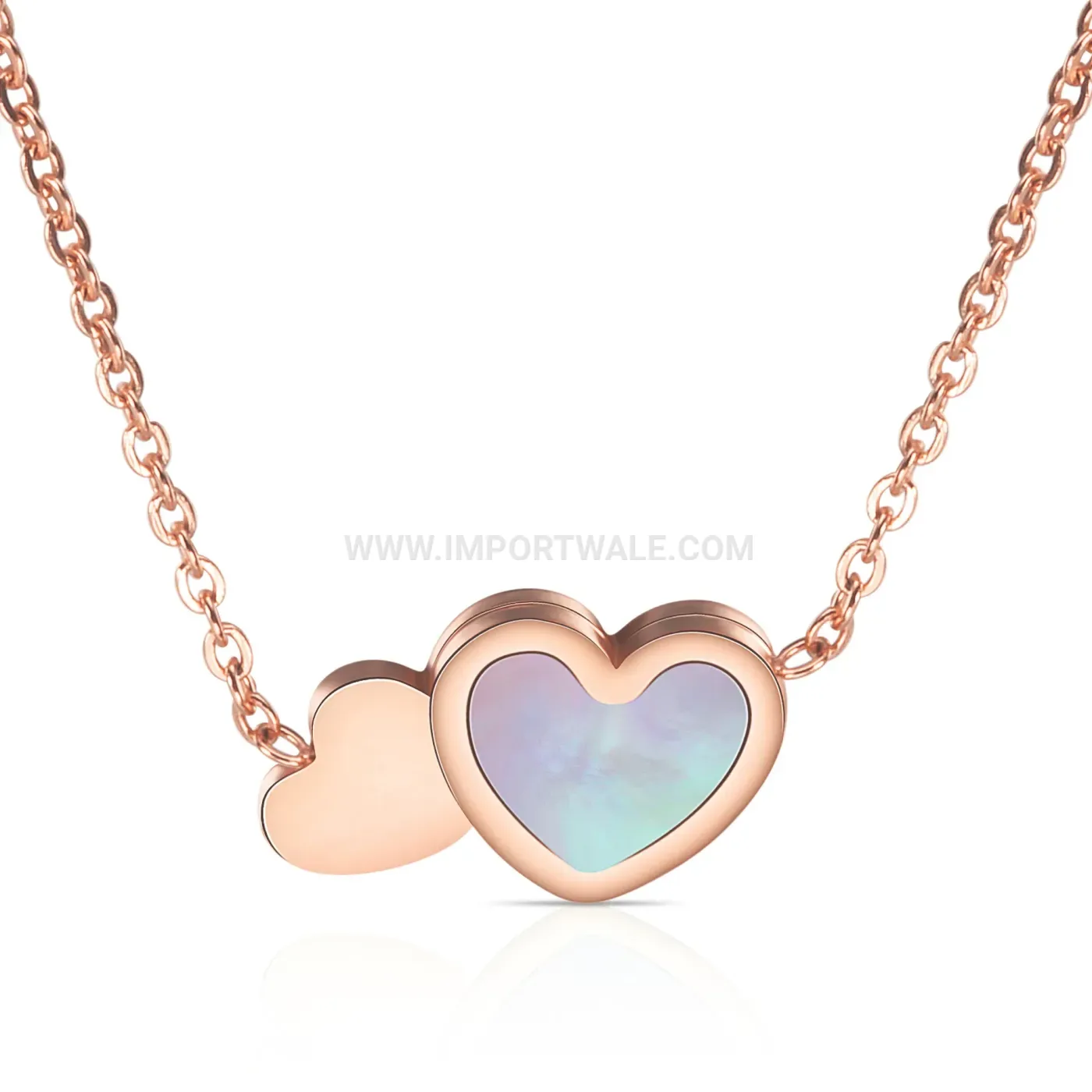 Dainty Stainless Steel Double Heart Shell Inlaid Necklace