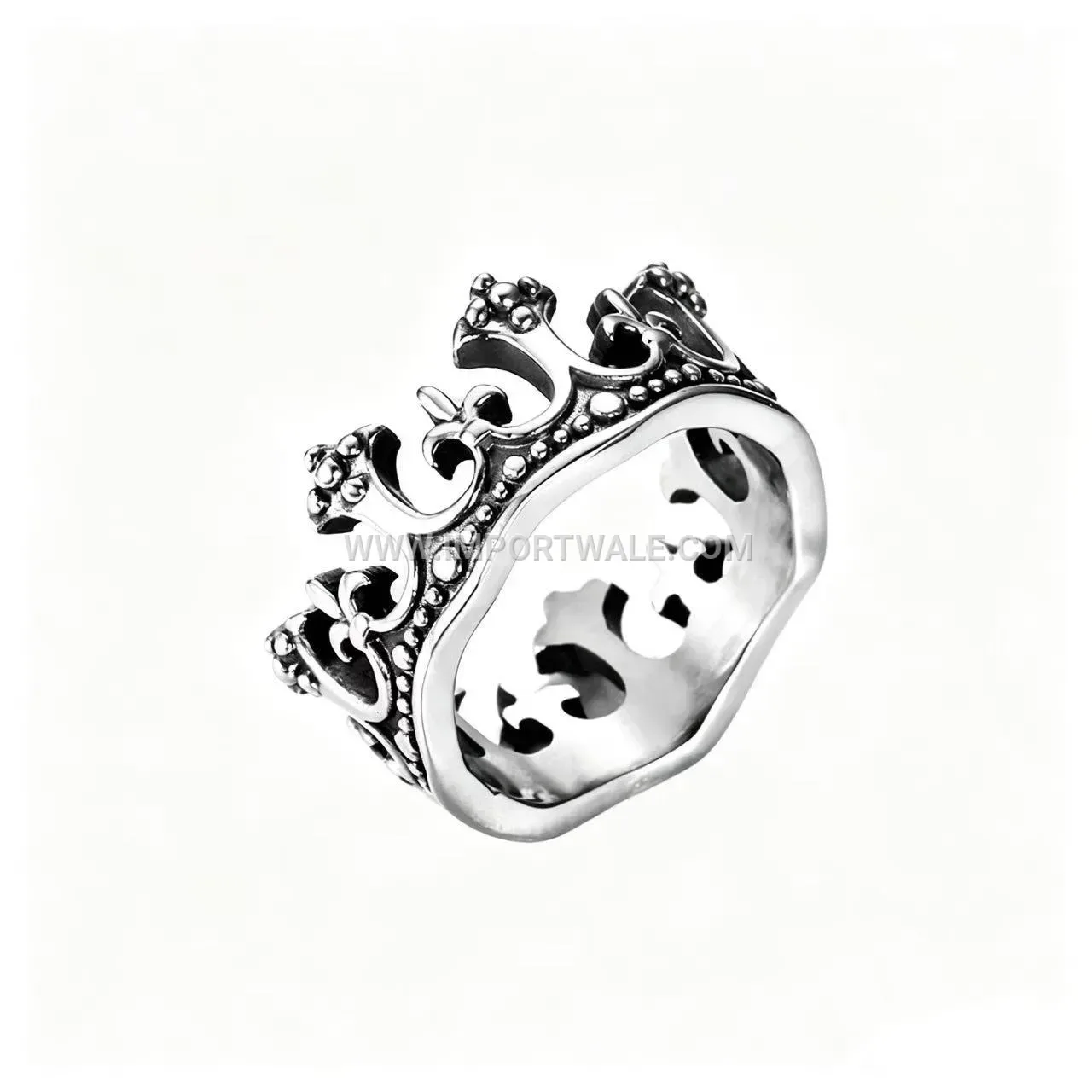 Men Vintage Crown Pattern Oxidized Stainless Steel Band Ring