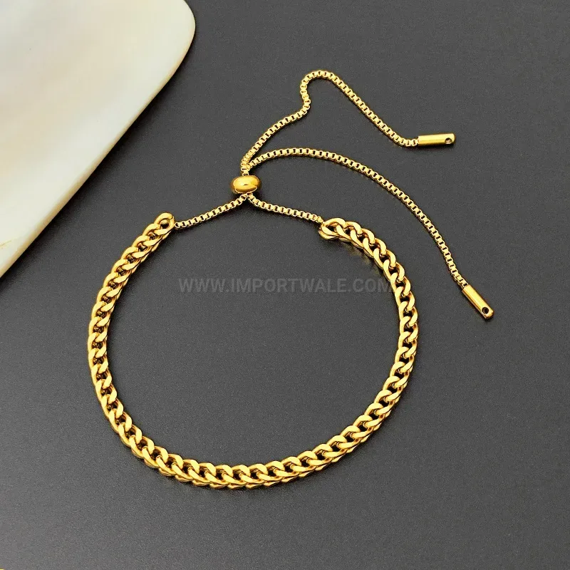 Chic Gold Plated Woven Titanium Steel Adjustable Wheat Chain Bracelet