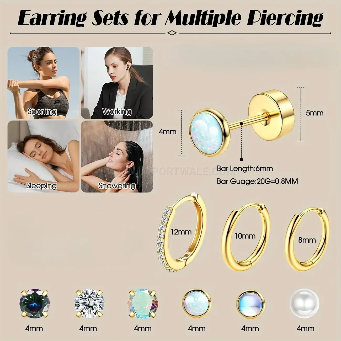 Bold Minimalist Stainless Steel Plain Hoop Huggie Stud Earring Set
