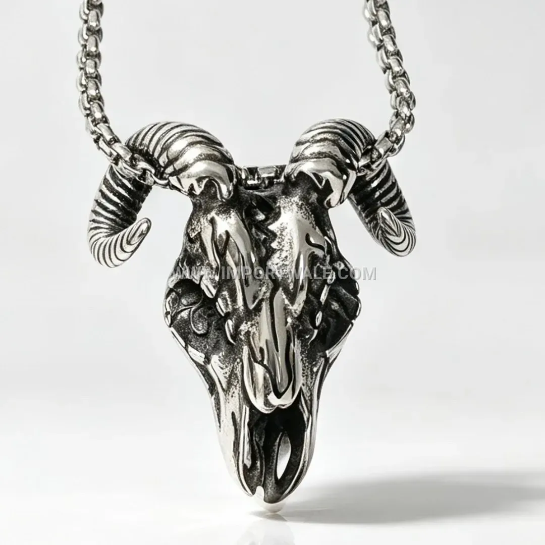 Retro Punk Ram Skull Stainless Steel Pendant