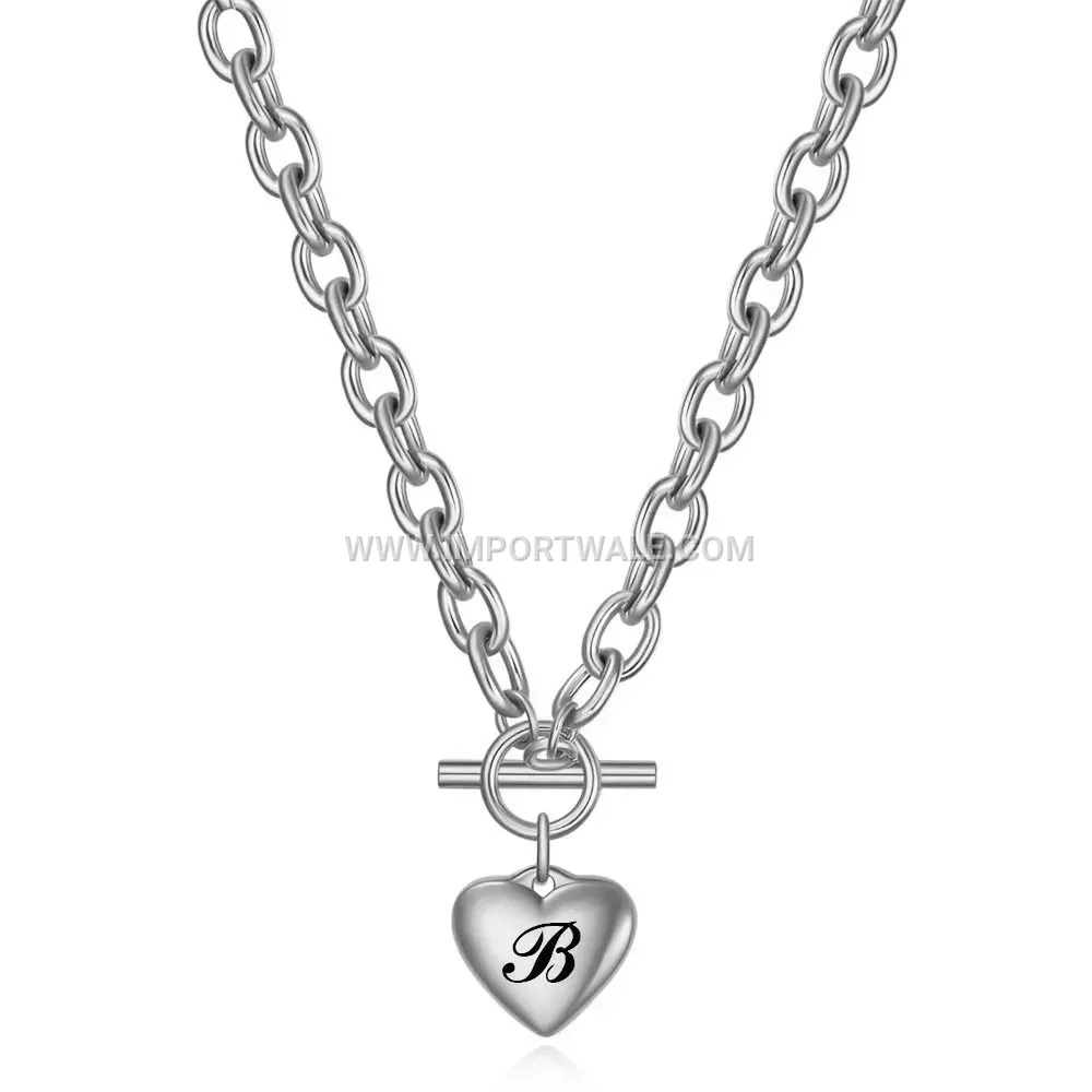 Laser Engraved Initial Heart Pendant Stainless Steel Necklace