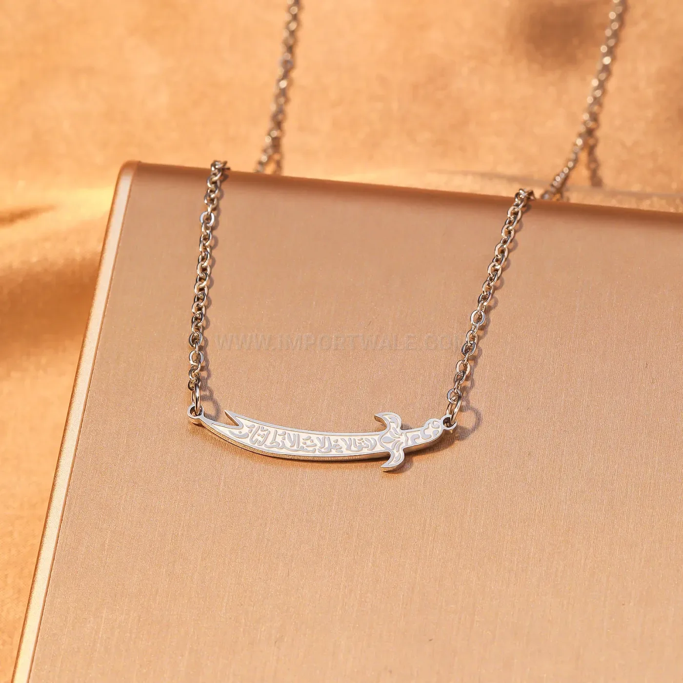 Islamic Arabic Calligraphy Stainless Steel Pendant Necklace and Bracelet Jewelry Set
