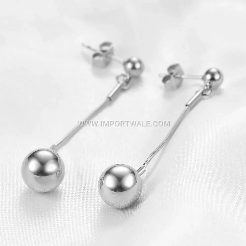Sleek Stainless Steel Ball Drop Earrings with Gold Finish