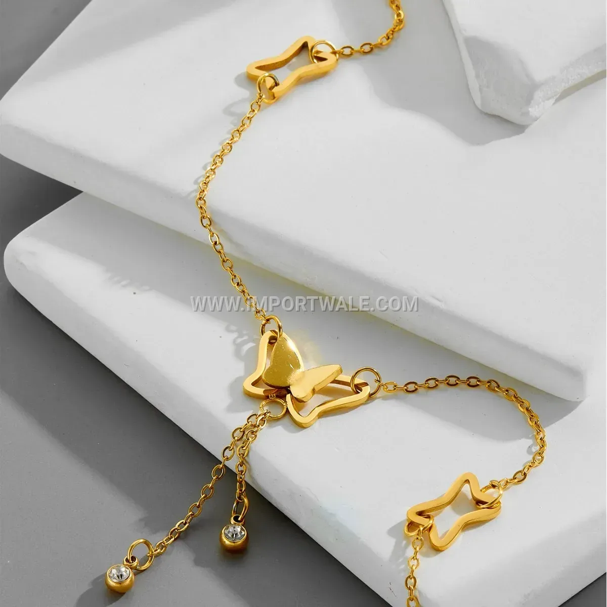 Gold Toned Butterfly Tassel Charms Premium Anklet Anti Tarnish
