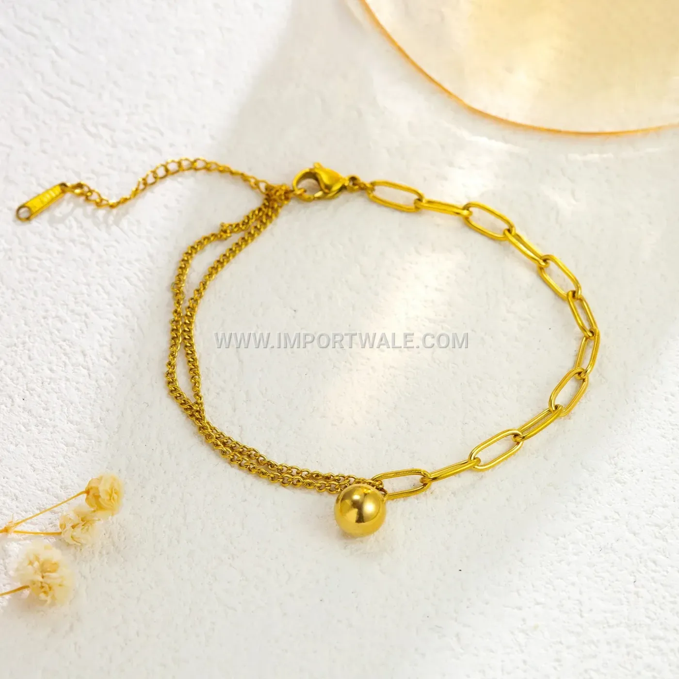Gold Plated Stainless Steel Metallic Bead Anklet