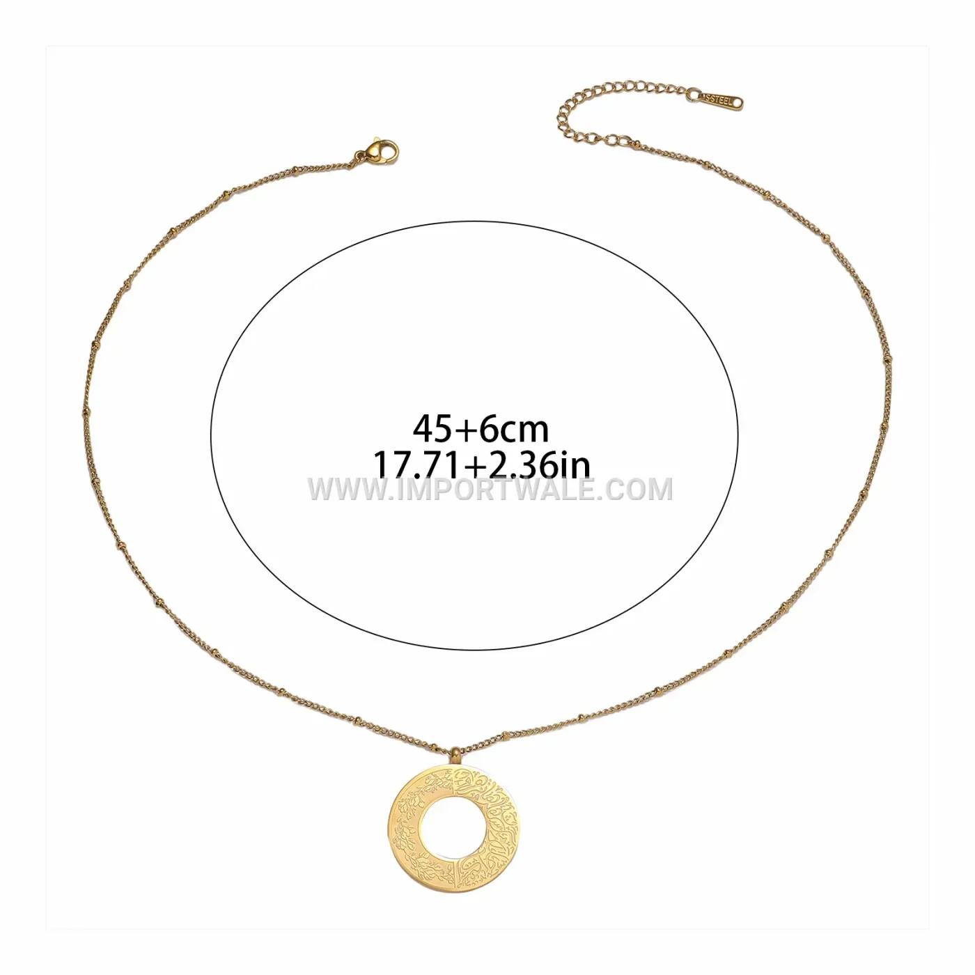 Stainless Steel Openwork Round Ayat Al-Kursi Pendant Box Chain Necklace