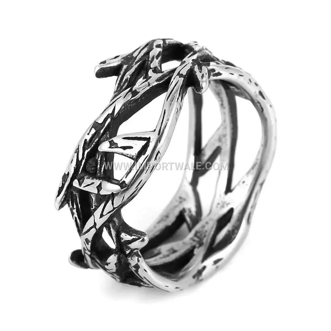 Men Antique Stainless Steel Thorns Punk Band Ring