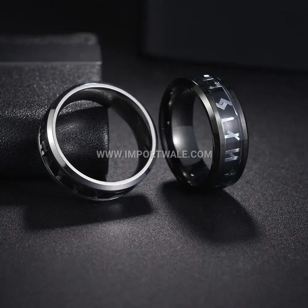 Viking Rune Inscribed Titanium Steel Men Ring