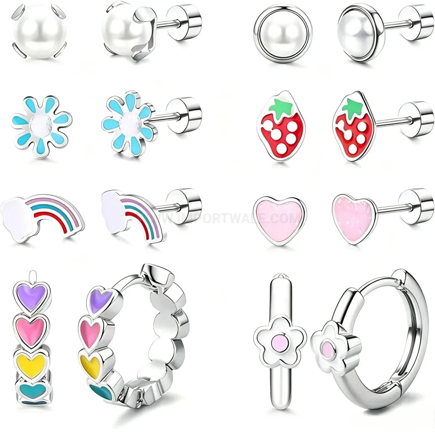 Elegant Playful Enamel Stainless Steel Piercing Stud Earring Set