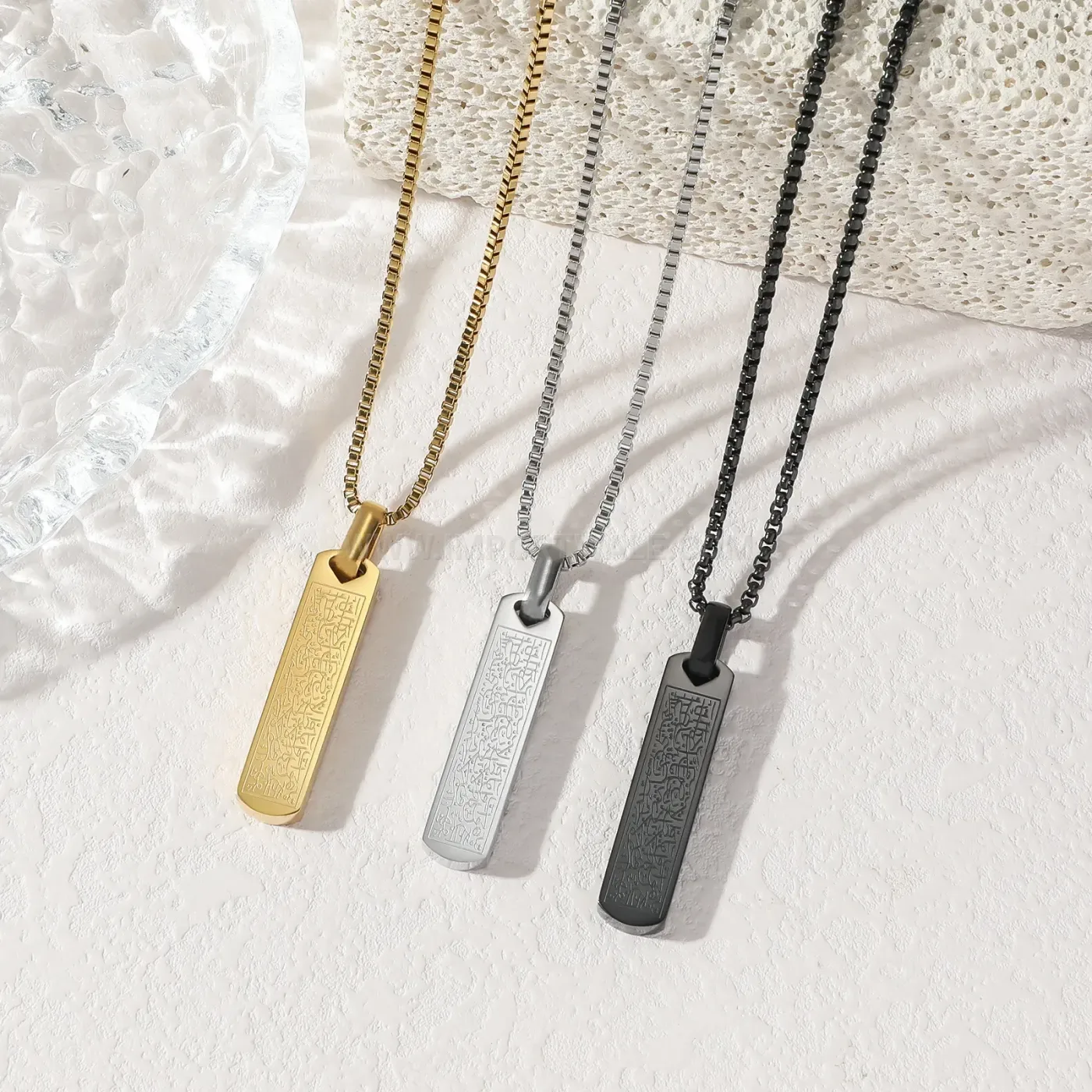 Modern Stainless Steel Ayatul Kursi Calligraphy Pendant Islamic Necklace
