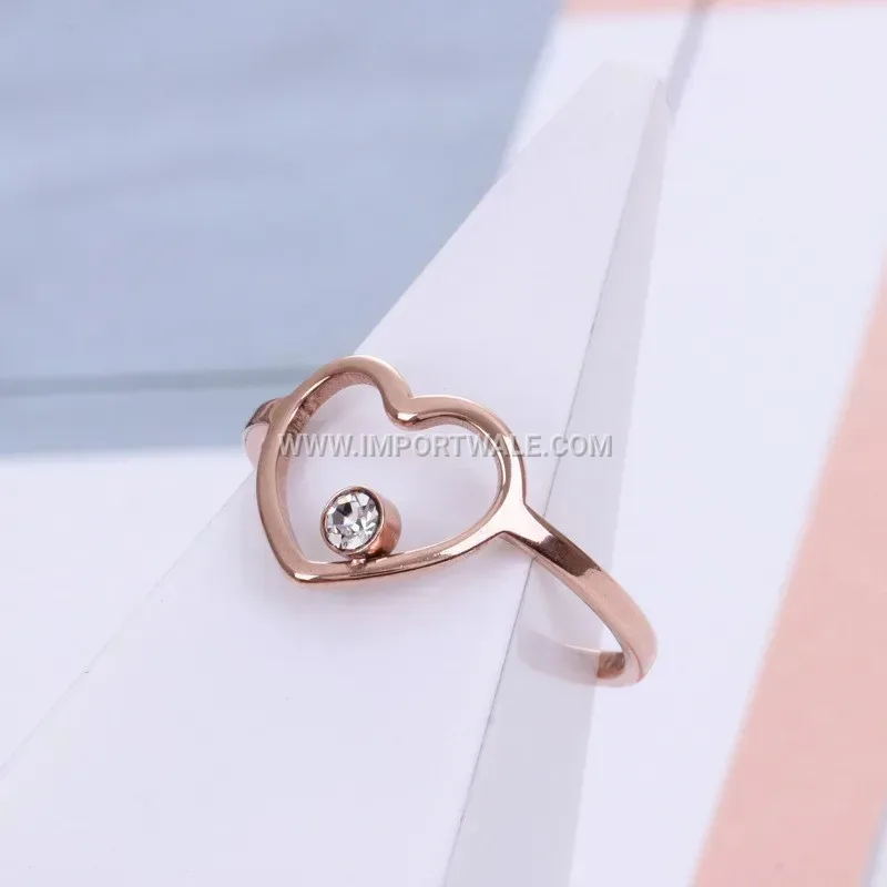 Heart Cutout Crystal Accent Rose Gold Ring