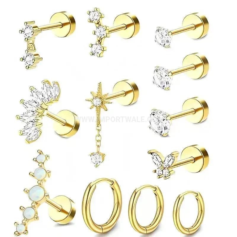 Chic Sparkling Cubic Zirconia Butterfly Stainless Steel Ear Stud Set