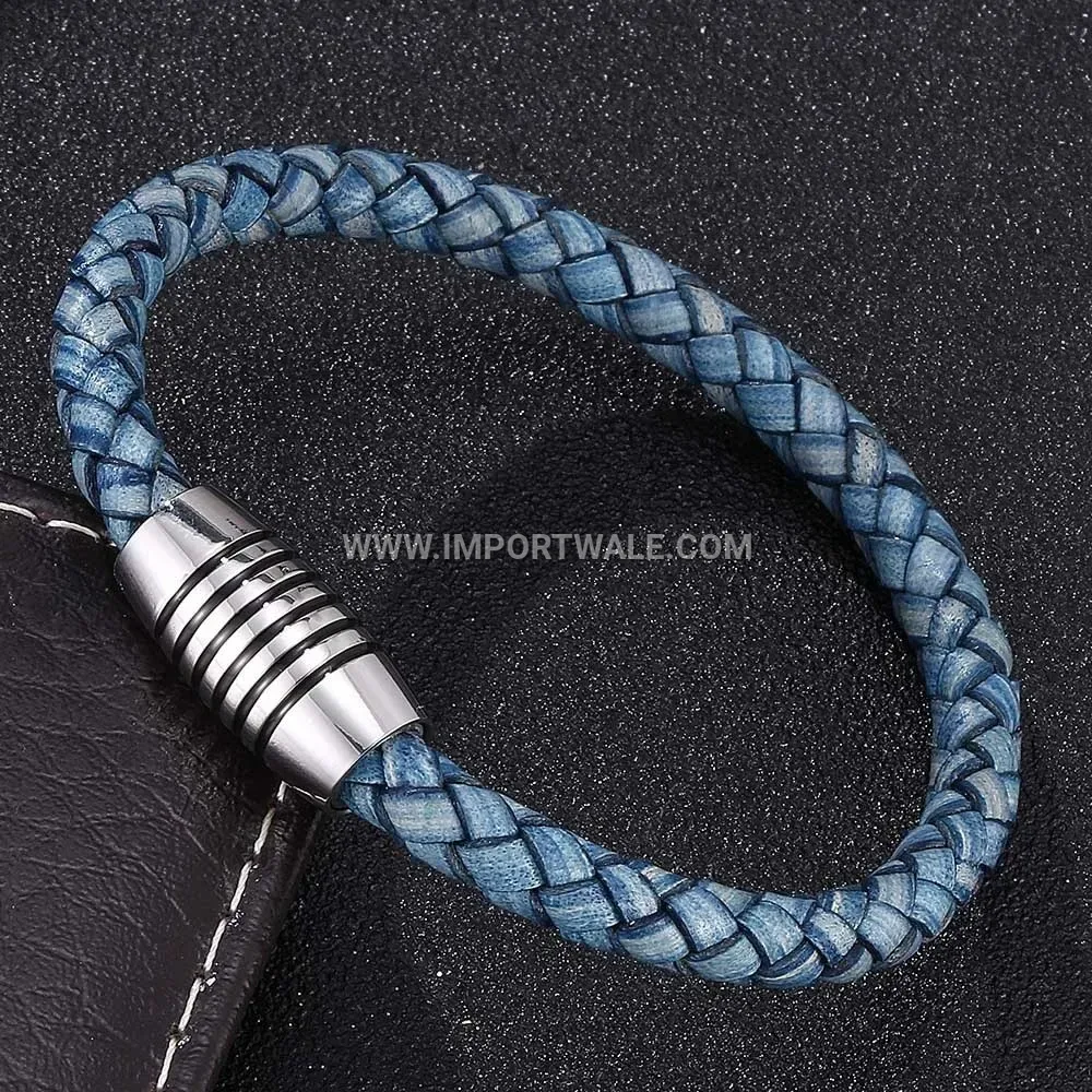 Minimalist Magnetic Clasp Leather Stainless Steel Men Bracelet