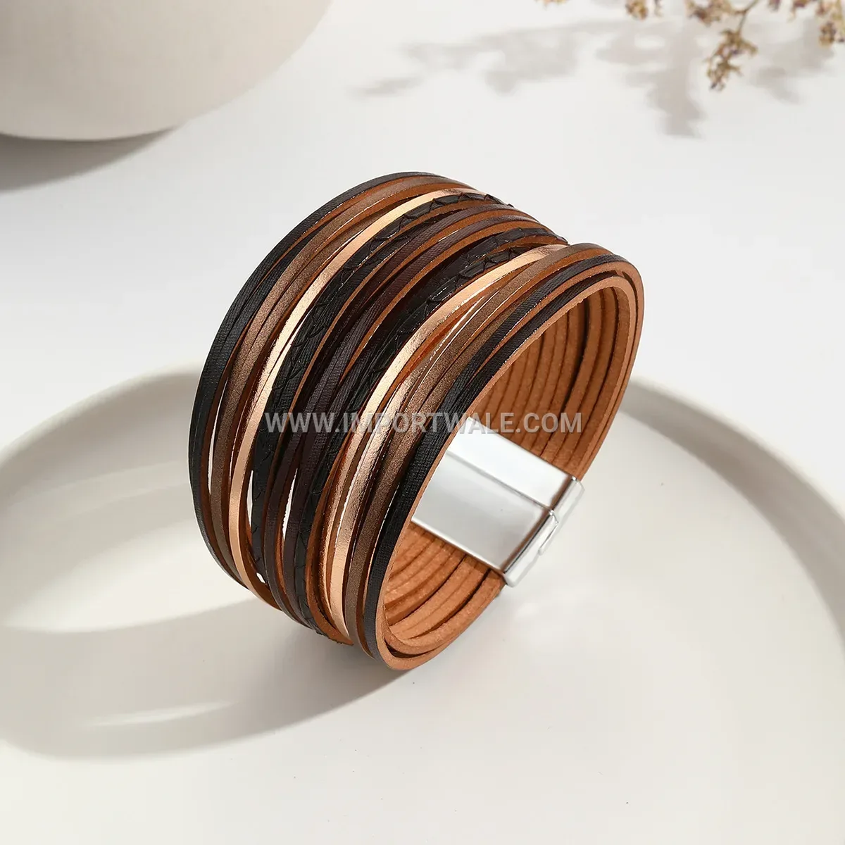 Multi-Strand Faux Leather Magnetic Clasp Bracelet