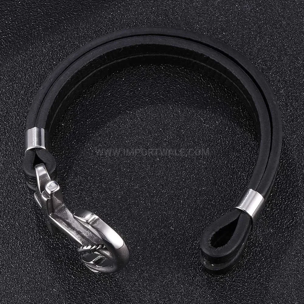 Vintage Anchor Leather Bracelet with Stainless Steel Accents