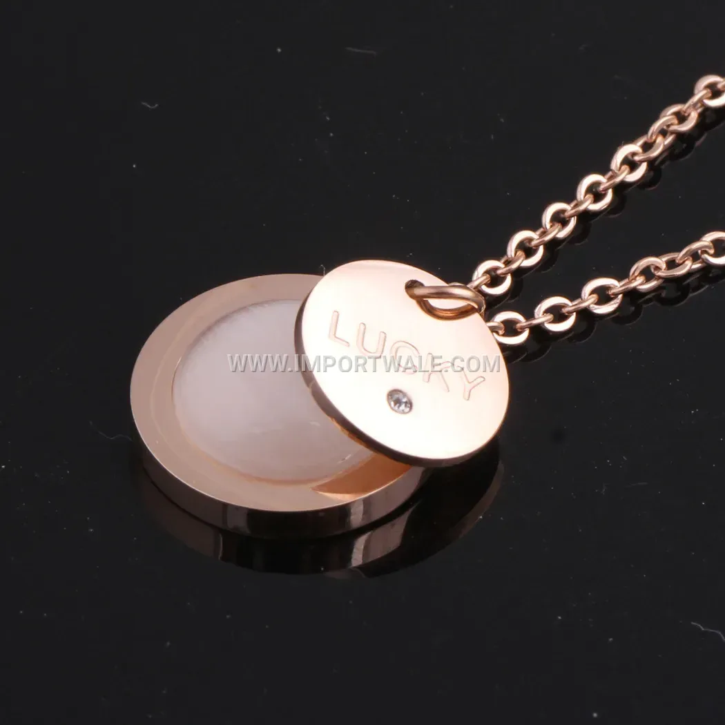 Engraved Lucky Disc Double Layer Stainless Steel Pendant Necklace