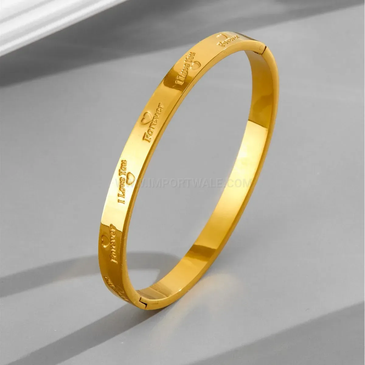 Classic Gold Plated Stainless Steel Love Letter Engraved Bangle