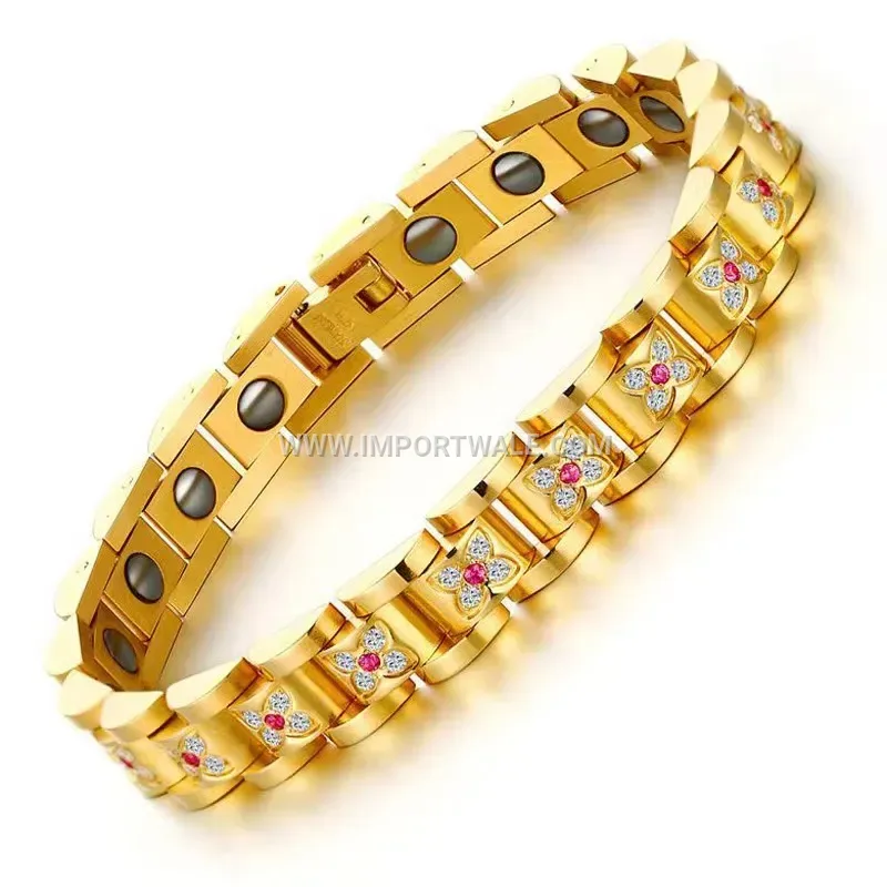 Cubic Zirconia Plum Blossom Magnetic Titanium Steel Bracelet
