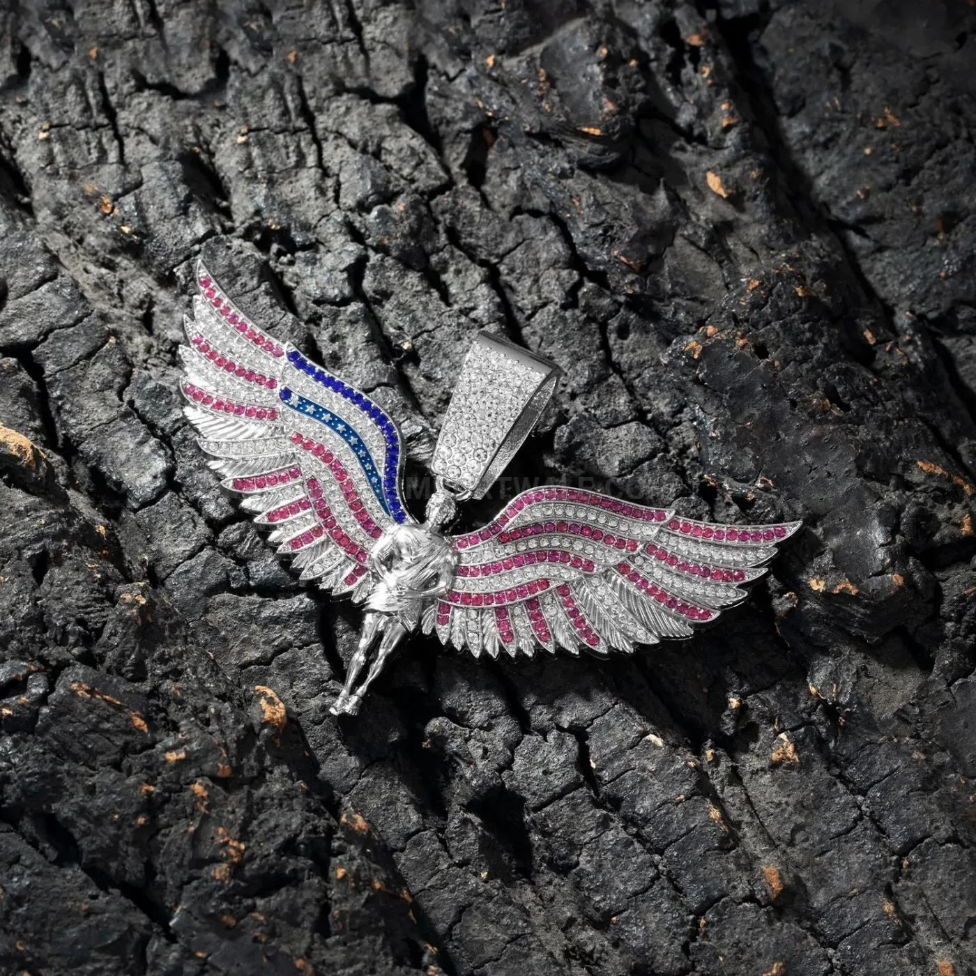 Iced Out Angel Wings Flag Hip Hop Pendant