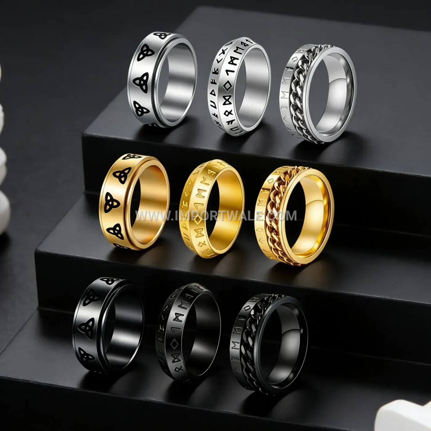 Five-Row Crystal Plated Stainless Steel Statement Ring