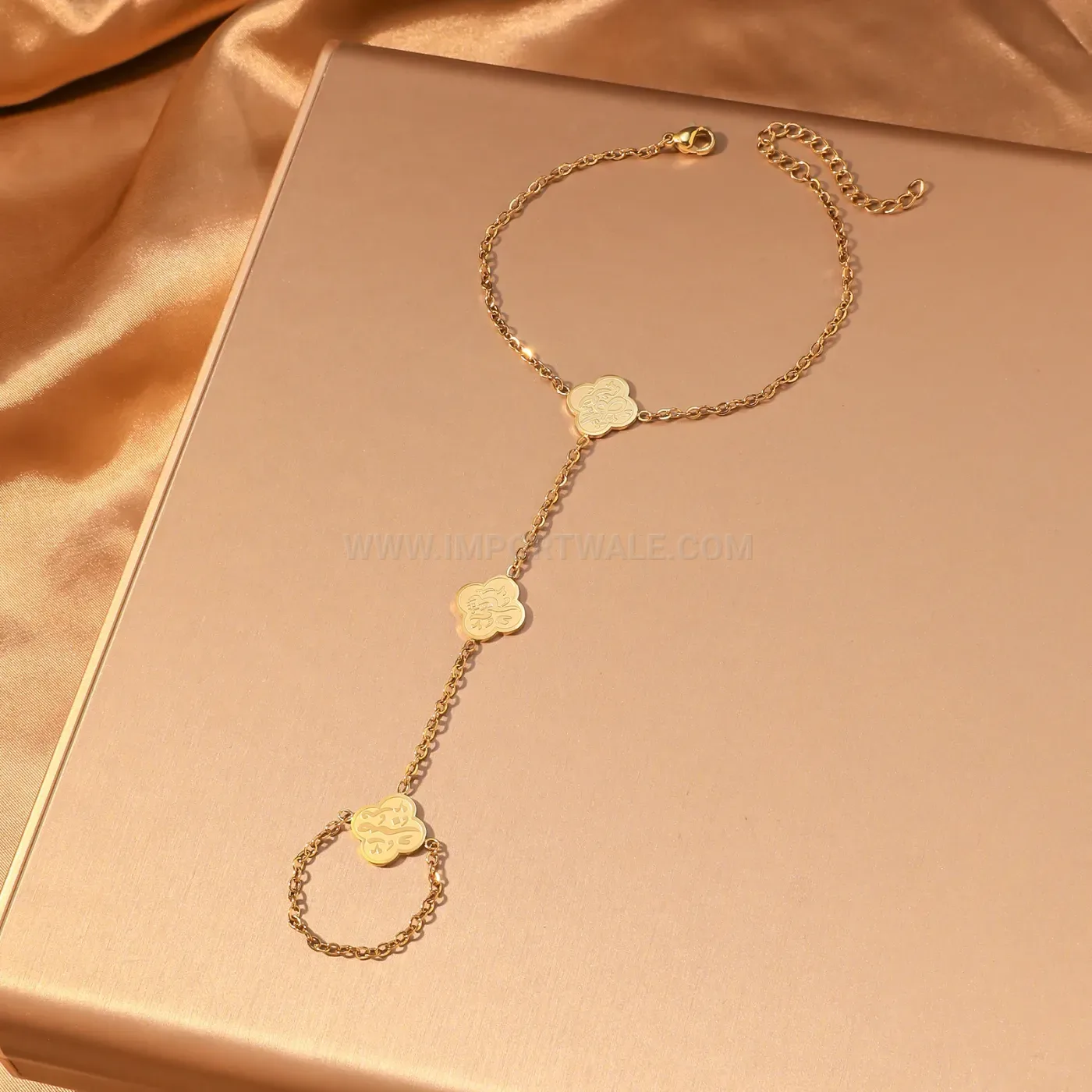 Stainless Steel Arabic Calligraphy Clover Hand Harness Finger Bracelet