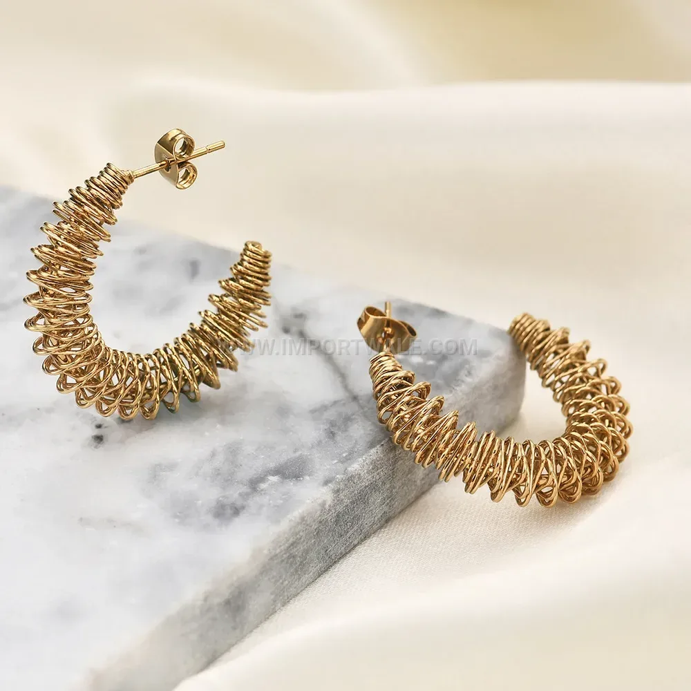 Bold Twisted Rope Motif Stainless Steel Hoop Earrings