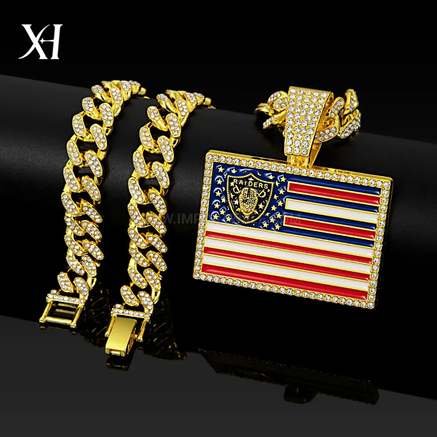 Chic American Flag Motif Iced Out Alloy Cuban Pendant Necklace