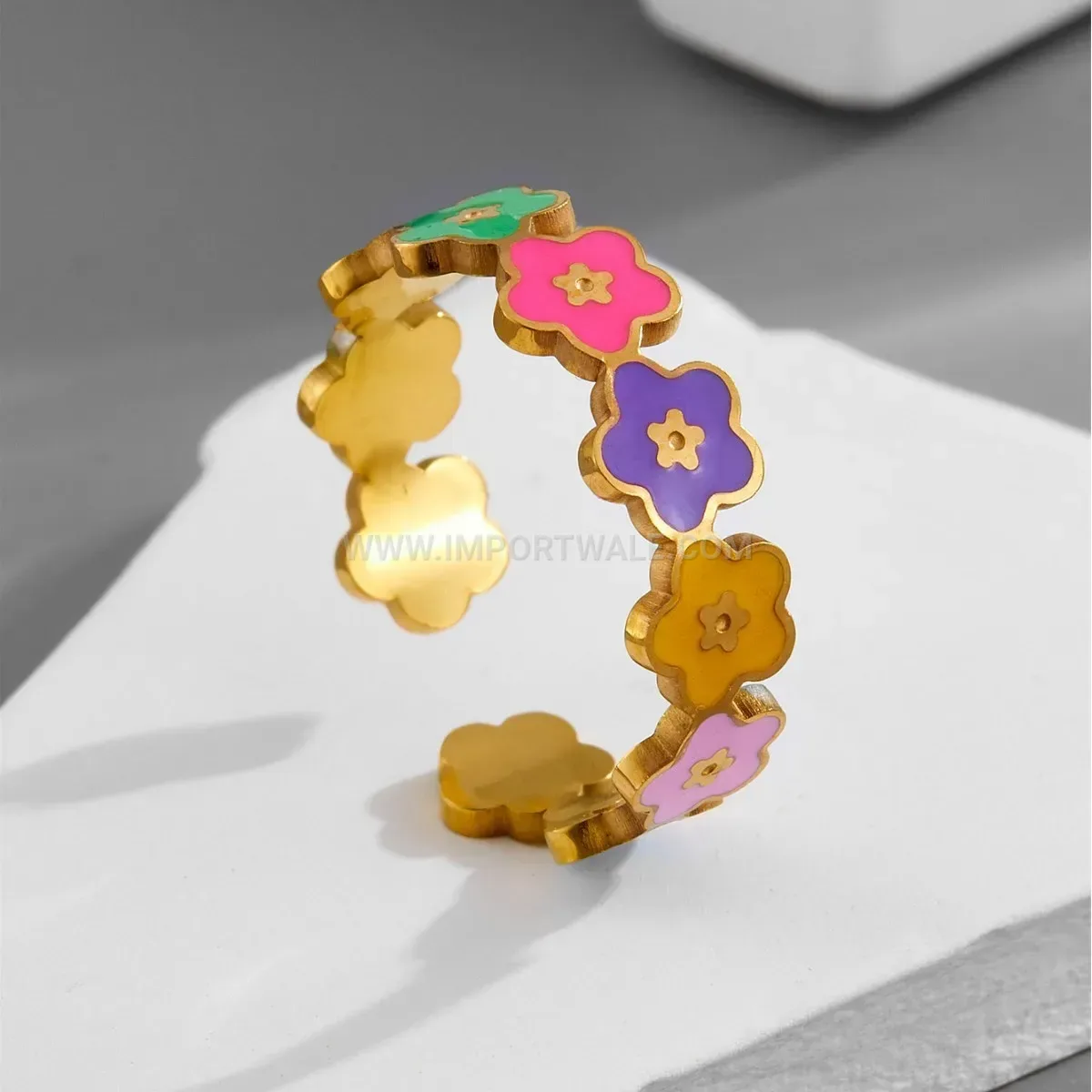 Colorful Floral Charm Titanium Steel Open Ring