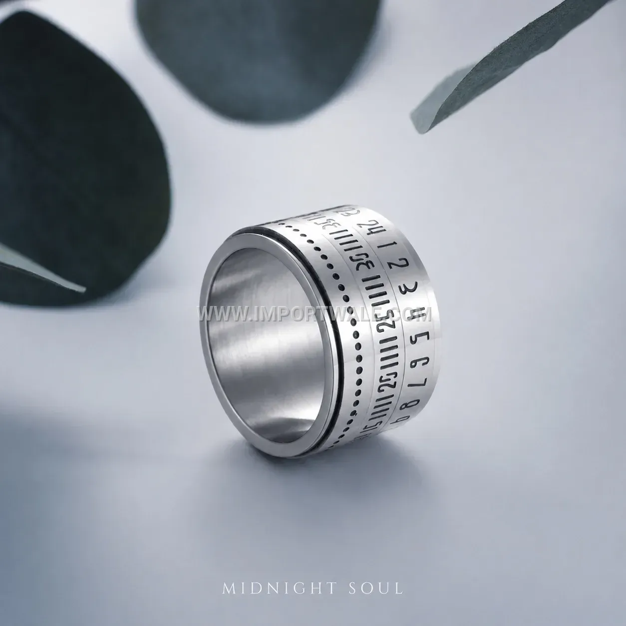Arabic Numeral Spinner Stainless Steel Band Ring