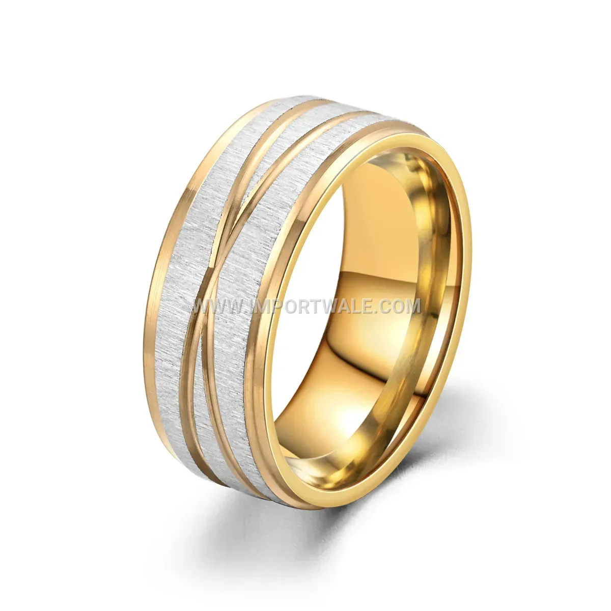 Wide Stainless Steel Ring with Textured Cross Lines