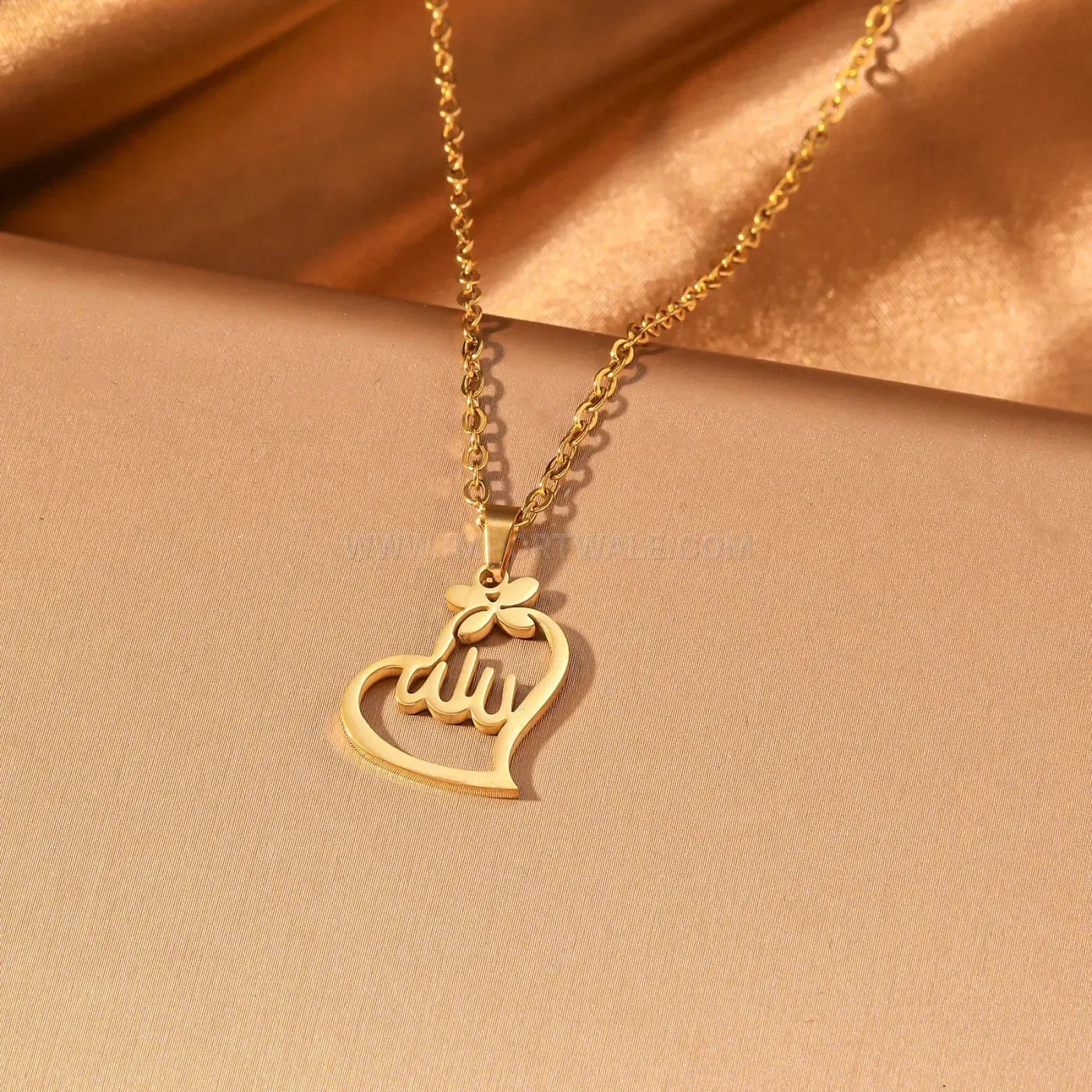 Stainless Steel Heart Pendant Necklace with Islamic Arabic Script
