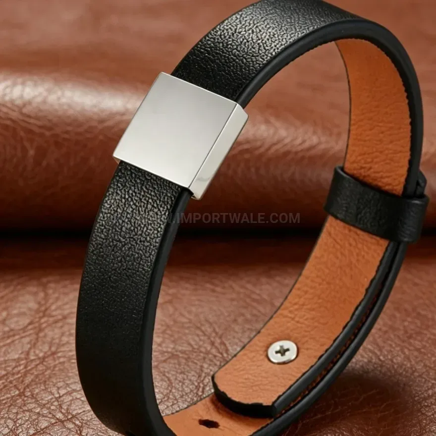 Premium Minimalist Leather Wrap Bracelet with Titanium Steel Clasp