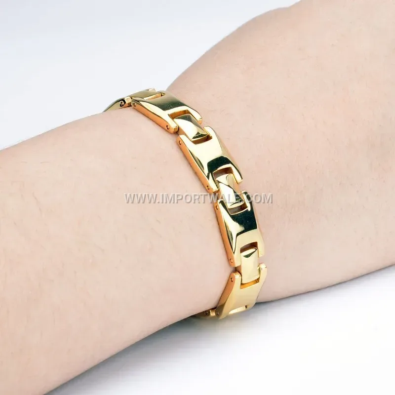 Contemporary Square Link Titanium Steel Couples Magnetic Bracelet