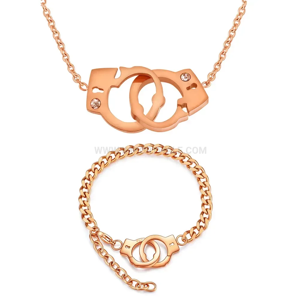 Interlocking Handcuff Stainless Steel Chain Necklace and Bracelet Set