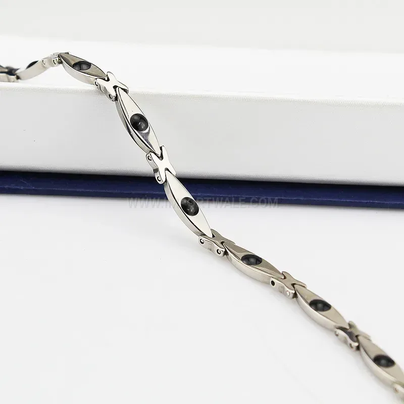 Bold Slender Titanium Steel Bio Magnetic Bracelet with Hematite Stones