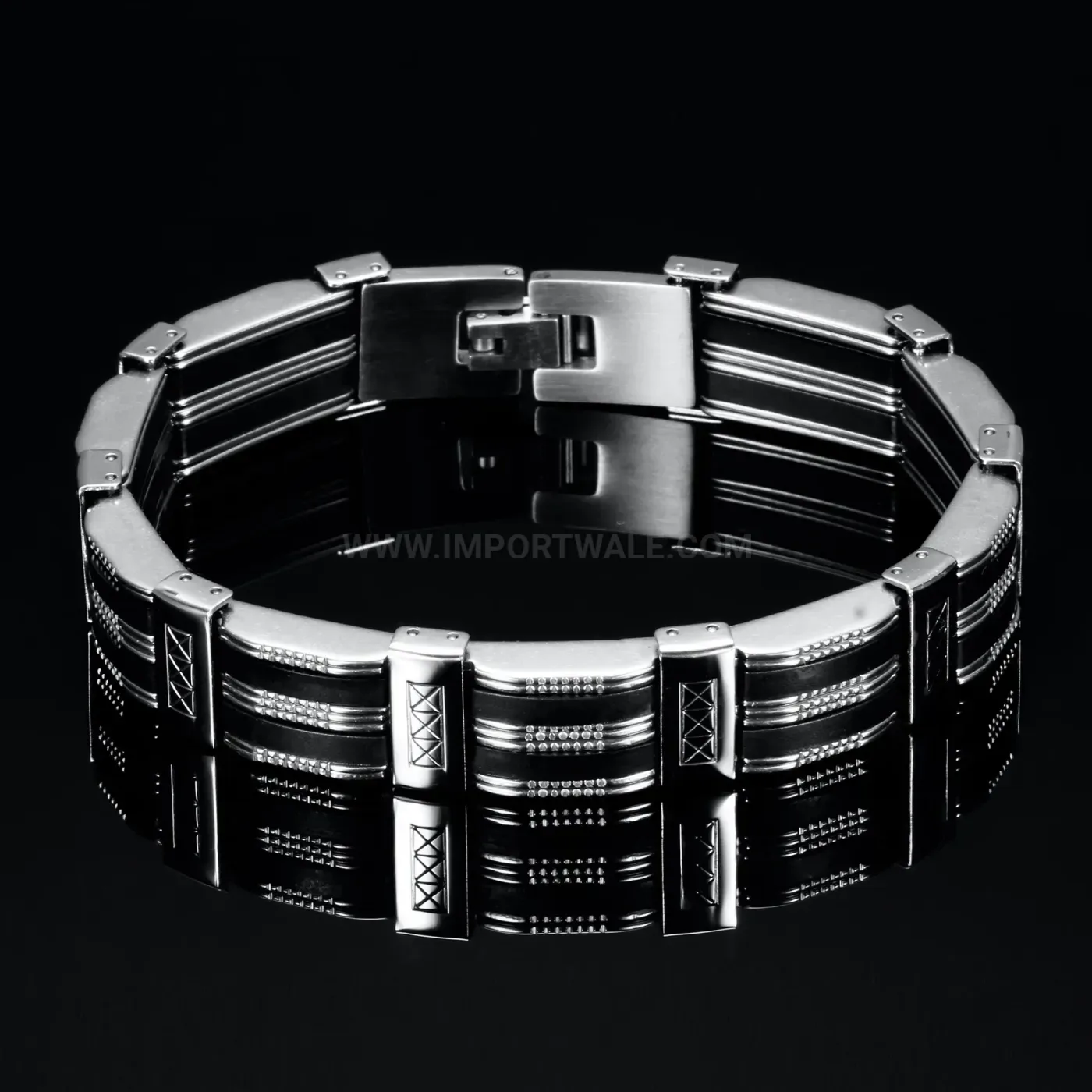 Men's Wide Stainless Steel Silicone Dotted Streetwear Bracelet