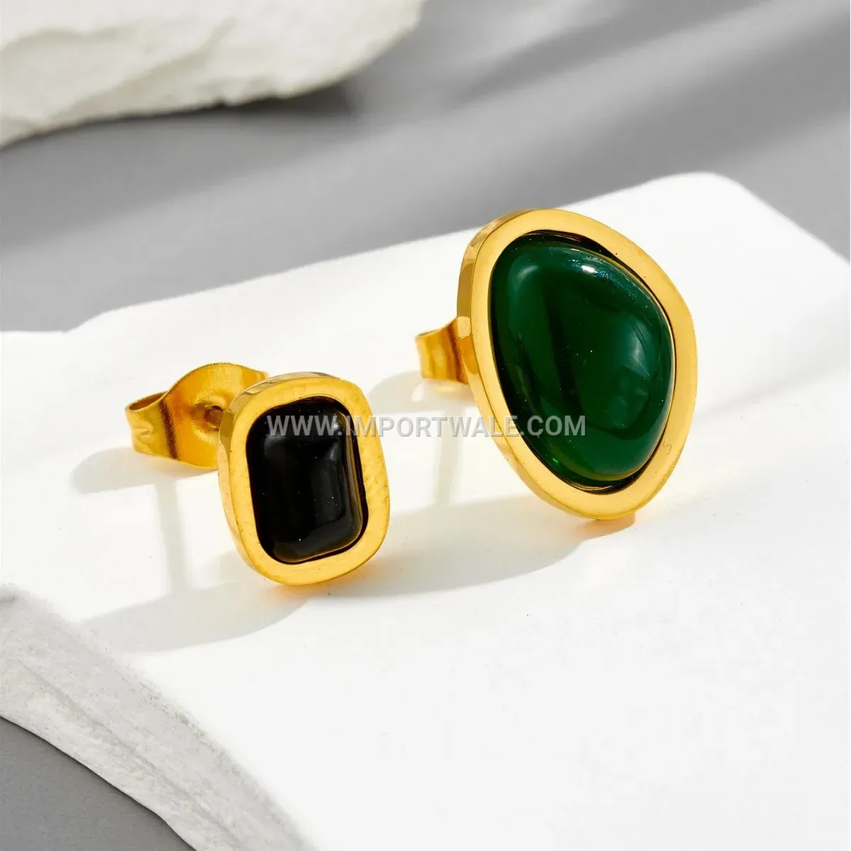 Green Agate Charm Gold Plated Titanium Steel Anklet