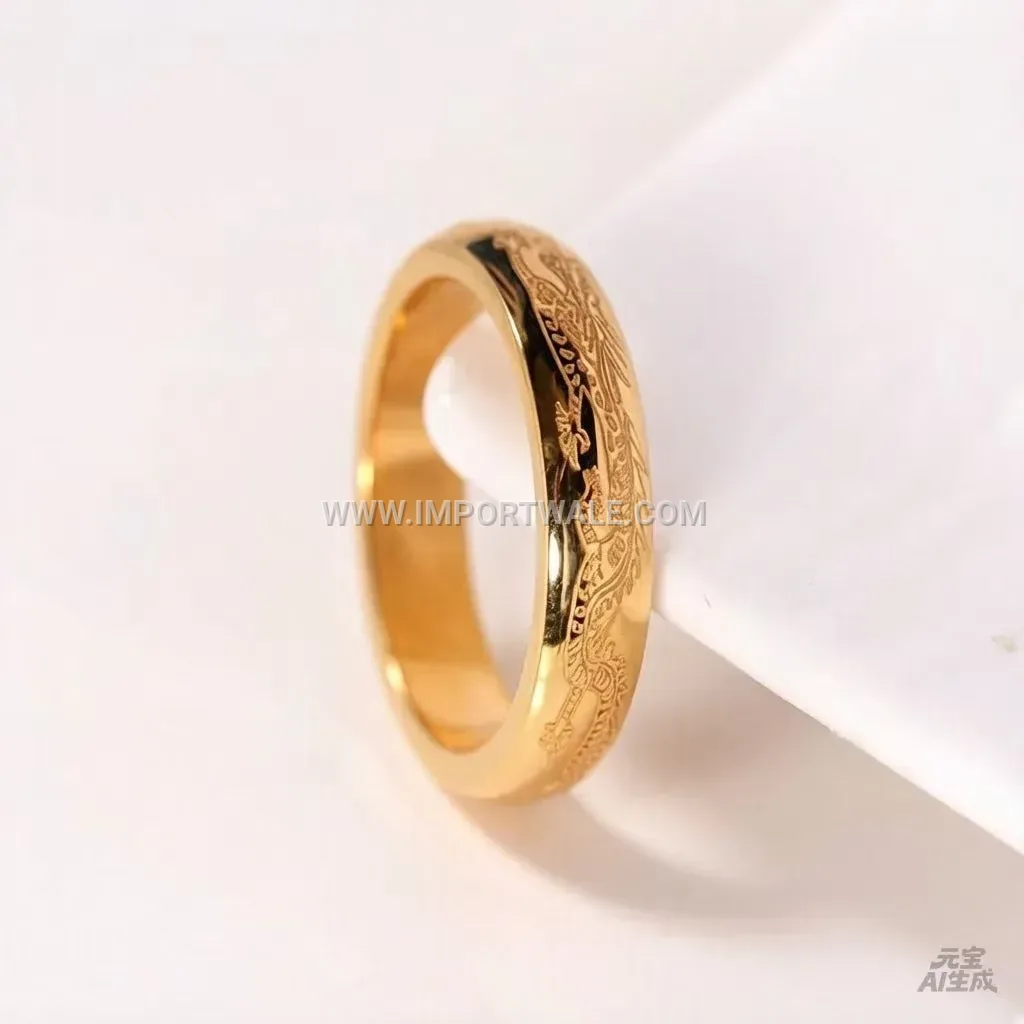 Etched Gold Tone Stainless Steel Dragon Ring