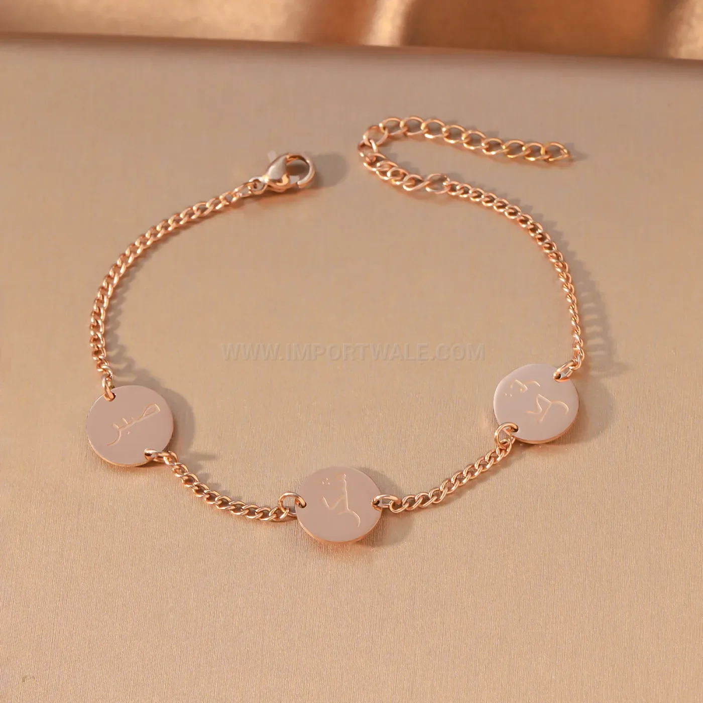 Stainless Steel Arabic Calligraphy Disc Charm Bracelet