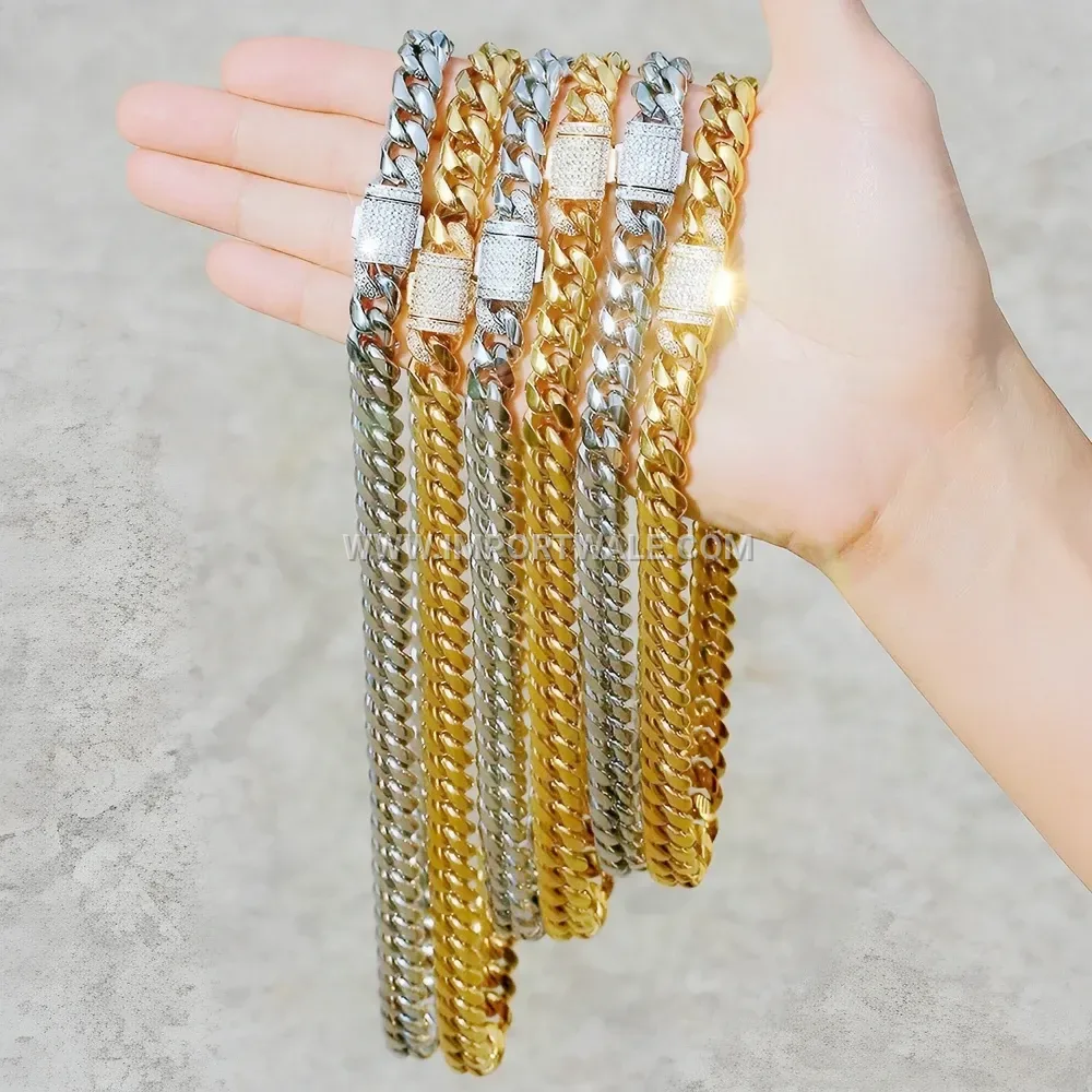 18K Gold Plated Cuban Link Stainless Steel Chain Necklace