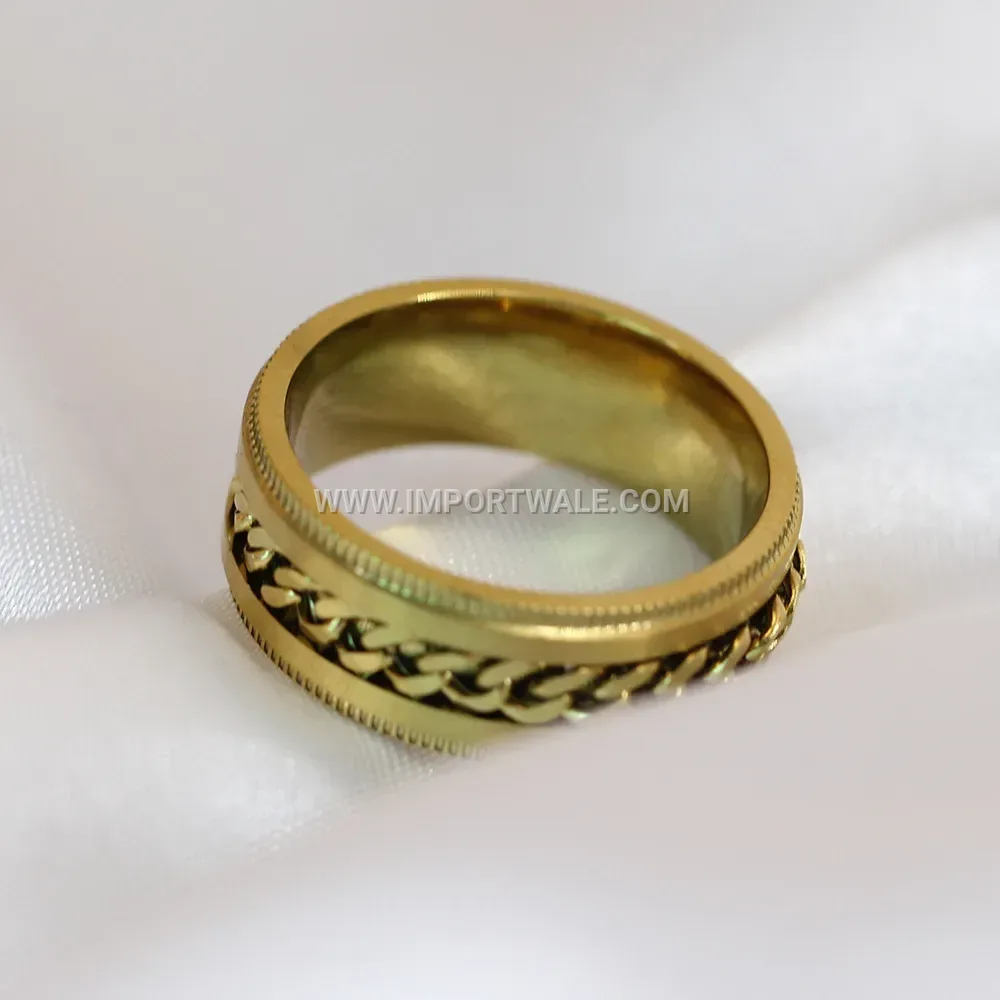 Vintage Style Stainless Steel Chain Inset Band Ring
