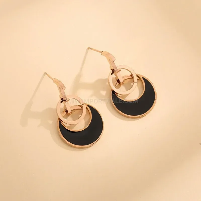 Titanium Steel Double Hoop Earrings With Shell Inlay