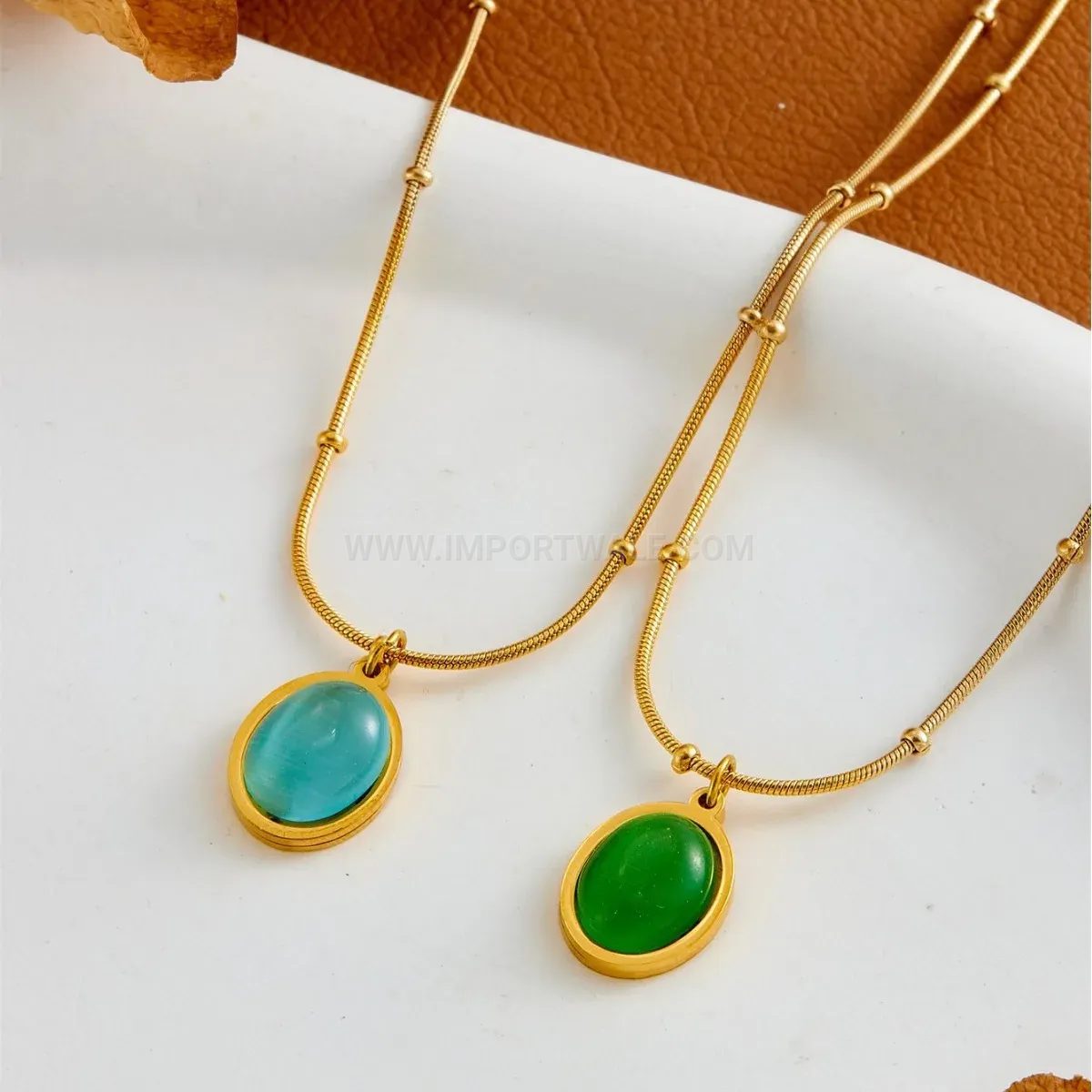 Retro Oval Cat Eye Stone Pendant Titanium Steel Necklace