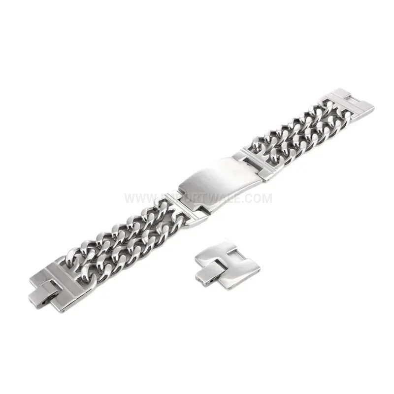 Elegant Double Row Stainless Steel Curved Plate Cross Chain Bracelet for Men